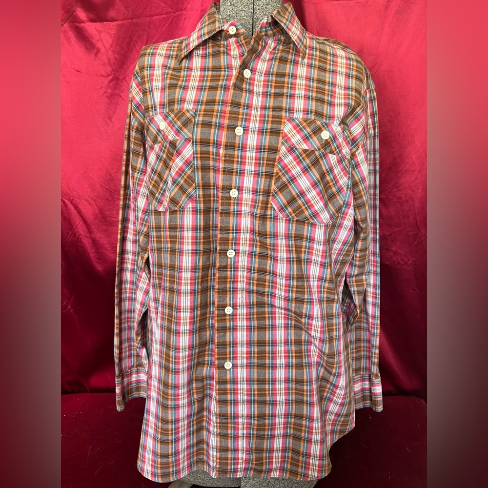 Vintage Men's Brown Plaid Button-Up Shirt
